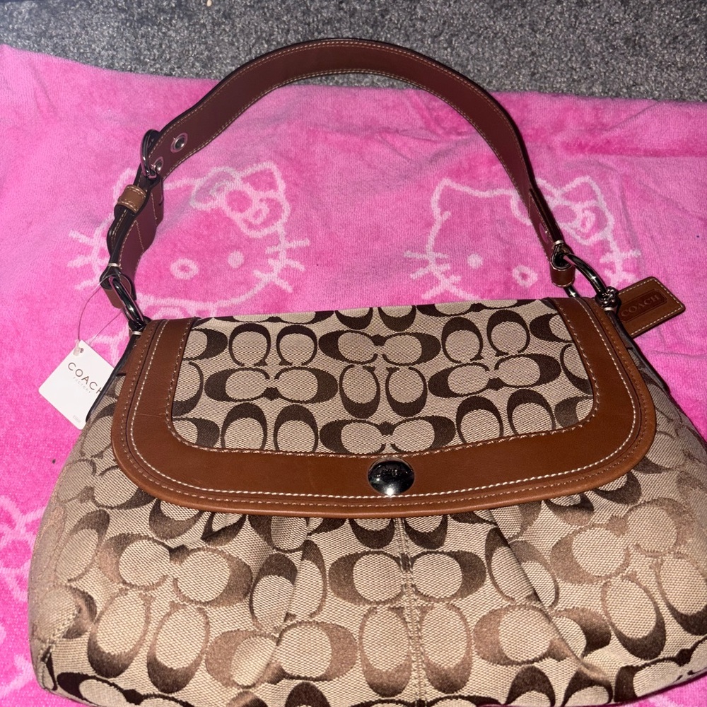 Coach Tan and Brown Signature Shoulder Bag